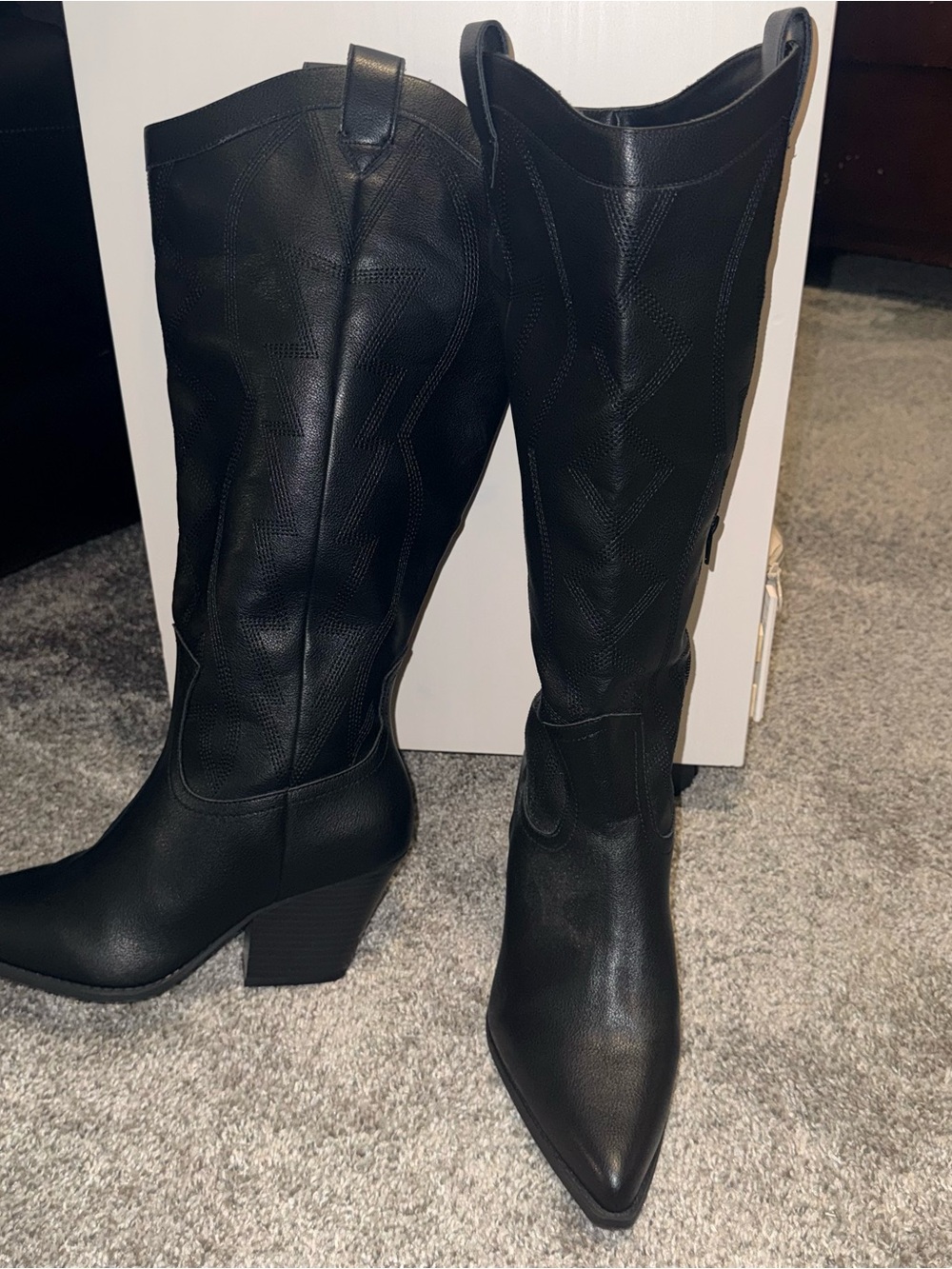 Women’s Black Western Knee-High Boots Wide Calf 9.5